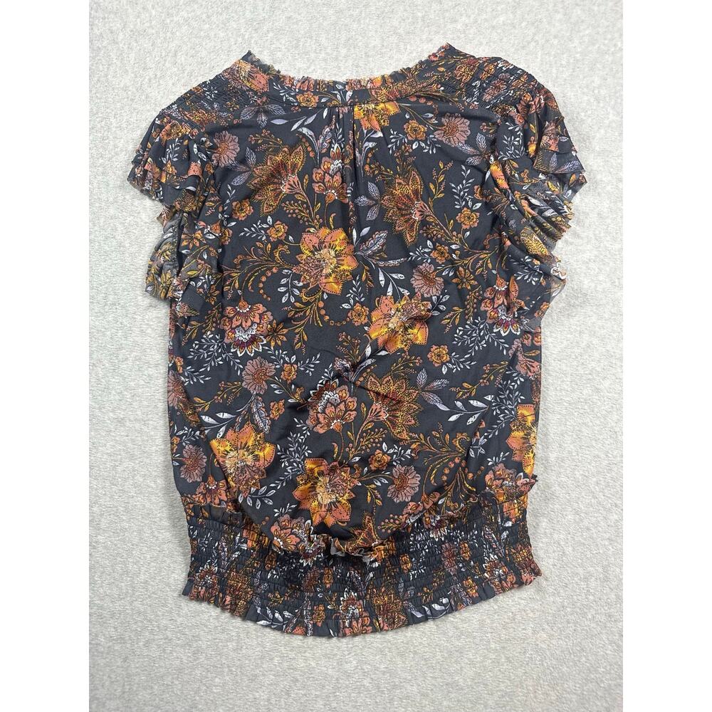 Evereve Earthy Floral V Neck Blouse Women's Large Multicolor Flutter Sleeves - Picture 6 of 6
